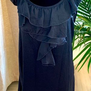 Navy Blue Satin Dress with Ruffles
